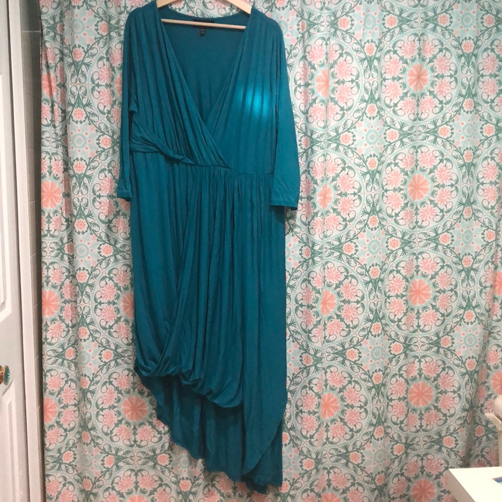 Lane Bryant teal faux wrap dress
